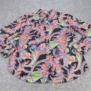 Lauren Ralph Lauren Black Floral Paisley Button-Up Blouse